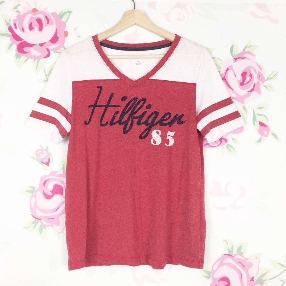 Tommy Hilfiger Red Stripe V Neck Shirt S